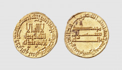 Abbasids. Al-Mansur. AH 155 (AD 771-772). AV Dinar (4.25g, 2h). Album 212. Lightly toned. Deposits on reverse. Choice extremely fine. From a private c...