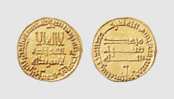Abbasids. Al-Mansur. AH 157 (AD 773-774). AV Dinar (4.25g, 6h). Album 212. Lightly toned. Minor weakness on obverse. Choice extremely fine. From a pri...