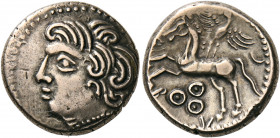 Central Gaul. Central Gaul. Bituriges Cubi. Abucatos, circa 80-50 BC. Stater (Electrum, 18.5 mm, 6.89 g, 3 h), Upper valley of Eure. Celticized male h...