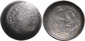 Central Europe. Helvetii. Tetradrachm (Silver, 25.5 mm, 6.77 g, 9 h). Celticized laureate head of Apollo to right. Rev. Radiate charioteer driving gal...
