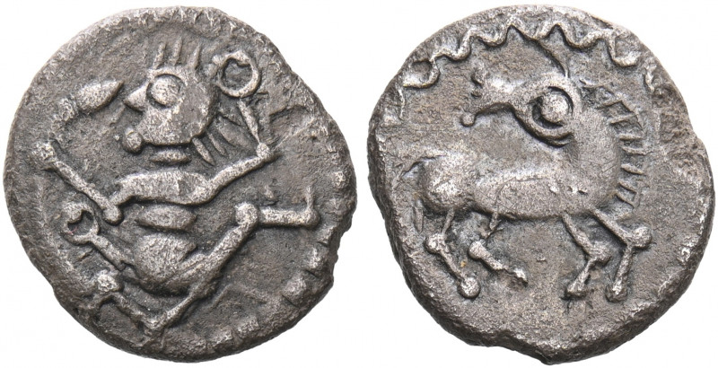 Central Europe. Rhineland. Circa 65-45 BC. Quinarius (Silver, 13 mm, 1.60 g, 2 h...