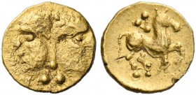 Central Europe. Vindelici. Late 3rd - early 2nd century BC. 1/24 Stater (Gold, 7.5 mm, 0.35 g, 2 h), "Januskopf I" type. Head of Janus with long hair ...