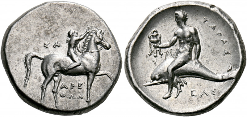 CALABRIA. Tarentum. Circa 302-280 BC. Didrachm or nomos (Silver, 22 mm, 7.90 g, ...