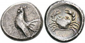 SICILY. Himera. Circa 480-470 BC. Didrachm (Silver, 21.5 mm, 8.60 g, 9 h). ΗΙΜΕRΑ Cock standing to left. Rev. Crab within a shallow, circular incuse. ...