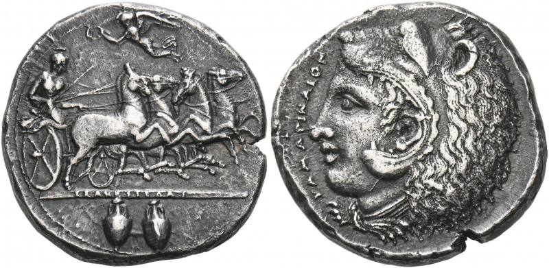 SICILY. Kamarina. Circa 425-405 BC. Tetradrachm (Silver, 28 mm, 17.00 g, 4 h), s...