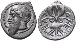 SICILY. Katane. Circa 461-450 BC. Litra (Silver, 12 mm, 0.68 g, 11 h). Head of Silenos to left, balding, with an animal ear, and a long beard extendin...