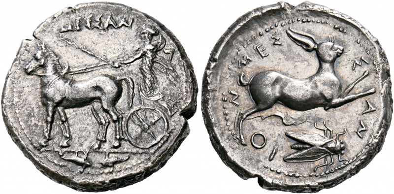 SICILY. Messana. 420-413 BC. Tetradrachm (Silver, 28 mm, 16.99 g, 1 h). ΜΕΣΣΑΝ-Α...