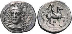 SICILY. Syracuse. Timoleon and the Third Democracy, 344-317 BC. Hemidrachm (Silver, 16 mm, 1.89 g, 7 h). ΣΥΡΑΚ-Ο-ΣΙ Head of Athena facing slightly to ...