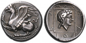 THRACE. Abdera. Circa 395-360 BC. Tetrobol (Silver, 15 mm, 2.95 g, 3 h), struck under the magistrate Molpagores. Griffin springing to left with both f...