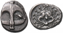 THRACE. Apollonia Pontika. Late 5th-4th centuries. Drachm (Silver, 12 mm, 3.42 g, 10h). Anchor; in field to right, crayfish. Rev. Facing gorgoneion wi...