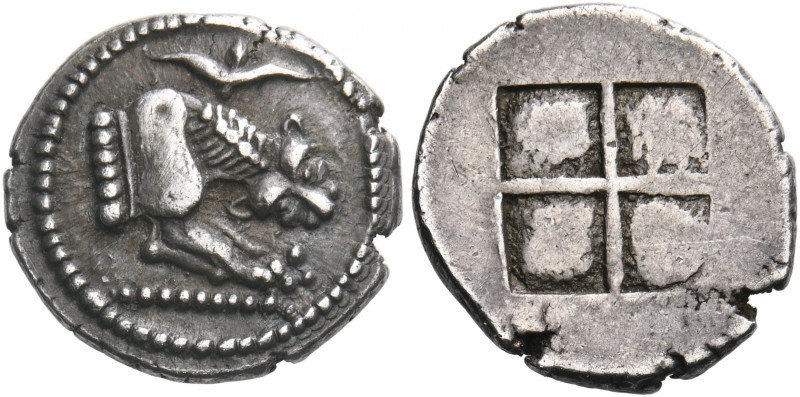 MACEDON. Akanthos. Circa 480-470 BC. Tetrobol (Silver, 16 mm, 2.37 g). Forepart ...