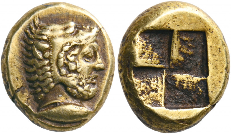 MYSIA. Kyzikos. 5th-4th century BC. Hekte (Electrum, 11 mm, 2.71 g). Head of bea...