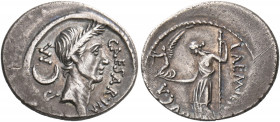 Julius Caesar, late February, 44 BC. Denarius (Silver, 20 mm, 3.09 g, 12 h), Rome. L. Aemilius Buca, moneyer. CAESAR · IM - P - M Laureate head of Jul...