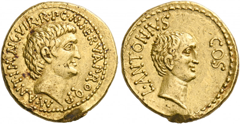 Mark Antony and Lucius Antony, 41 BC. Aureus (Gold, 21 mm, 8.05 g, 12 h), mint t...