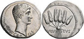 Augustus, 27 BC-AD 14. Cistophorus (Silver, 26 mm, 11.85 g, 12 h), Ephesos, c. 25. IMP CAESAR Bare head of Augustus to right. Rev. AVGV-STVS Six ears ...