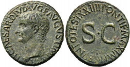 Tiberius, 14-37. As (Copper, 25 mm, 10.98 g, 12 h), Rome, 22-23. TI CAESAR DIVI AVG F AVGVST IMP VIII Bare head of Tiberius to left. Rev. PONTIF MAXIM...