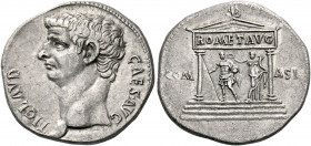 Claudius, 41-54. Cistophoric Tetradrachm (Silver, 26 mm, 11.02 g, 7 h), Ephesus, 41-42. TI CLAVD CAES AVG Bare head of Claudius to left. Rev. COM - AS...