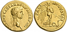 Claudius, 41-54. Aureus (Gold, 20 mm, 7.73 g, 10 h), Rome, 44-45. TI CLAVD CAESAR AVG P M TR P IIII Laureate head of Claudius to right. Rev. PACI AVGV...