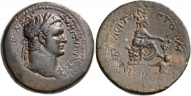 Domitian, 81-96. Triassarion (Bronze, 31 mm, 20.28 g, 11 h), Irenopolis-Neronias in Cilicia, year 42 = 92-93. [ΑΥΤΟΚΡ]ΑΤΩΡ ΚΑΙΣΑΡ ΔΟΜΙΤΙΑΝΟΣ Laureate ...