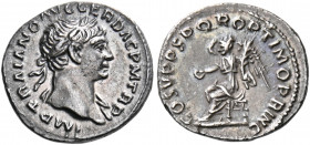 Trajan, 98-117. Quinarius (Silver, 15 mm, 1.34 g, 7 h), Rome, 107-111. IMP TRAIANO AVG GER DAC P M TR P Laureate bust of Trajan to right, slight drape...