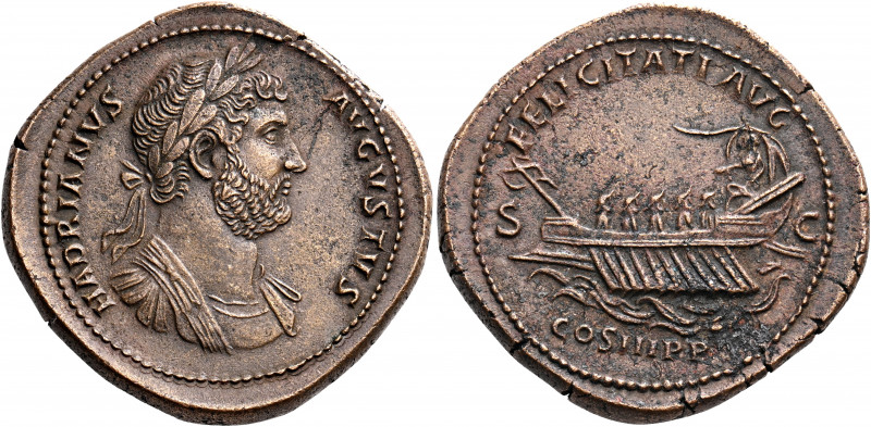 Hadrian, 117-138. Sestertius (Bronze, 33 mm, 27.23 g, 6 h), Rome, circa 129-130....