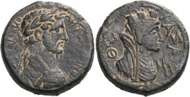 Antoninus Pius, 138-161. (Bronze, 30 mm, 21.59 g, 12 h), Gaza in Judaea, year ΘC = 209 = 148-149. AYT KAI Α?ΡIANO ΑΝΤWNEINO Laureate, draped, and cuir...