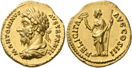 Marcus Aurelius, 161-180. Aureus (Gold, 20 mm, 7.33 g, 12 h), Rome, December 168-December 169. M ANTONINVS AVG TR P XXIII Laureate, draped and cuirass...