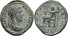 Marcus Aurelius, 161-180. Sestertius (Bronze, 34 mm, 26.87 g, 12 h), Rome, 173-174. M ANTONIVS AVG TR P XXVIII Laureate, draped and cuirassed bust of ...