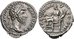 Lucius Verus, 161-169. Denarius (Silver, 20 mm, 3.49 g, 11 h), Rome, 168. L VERVS AVG ARM PARTH MAX Laureate head of Lucius Verus to right. Rev. TR P ...