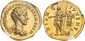 Commodus, as Caesar, 166-177. Aureus (Gold, 19.5 mm, 7.17 g, 5 h), Rome, 175-176. COMMODO CAES AVG FIL GERM SARM Bareheaded, draped and cuirassed bust...
