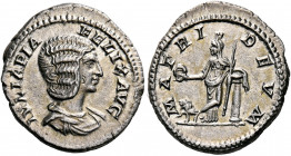 Julia Domna, Augusta, 193-217. Denarius (Silver, 20 mm, 2.46 g, 12 h), struck under Caracalla, Rome, 211-215. IVLIA PIA FELIX AVG Draped bust of Julia...