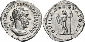 Macrinus, 217-218. Denarius (Silver, 20 mm, 3.07 g, 6 h), Rome, 218. IMP C M OPEL SEV MACRINVS AVG Laureate and cuirassed bust of Macrinus to right. R...