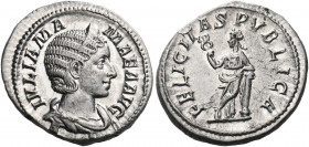 Julia Mamaea, Augusta, 222-235. Denarius (Silver, 20 mm, 3.56 g, 6 h), struck under her son, Severus Alexander, Rome, 228. IVLIA MA-MAEA AVG Diademed ...