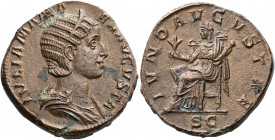 Julia Mamaea, Augusta, 222-235. Sestertius (Orichalcum, 30 mm, 18.88 g, 1 h), struck under Severus Alexander, Rome, 228. IVLIA MAMAEA AVGVSTA Diademed...