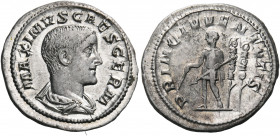 Maximus, as Caesar, 235/6-238. Denarius (Silver, 21 mm, 3.02 g, 6 h), Rome, 236-237. MAXIMVS CAES GERM Bareheaded and draped bust of Maximus to right....