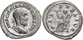 Pupienus, 238. Denarius (Silver, 22 mm, 2.95 g, 11 h), Rome, 238. IMP C M CLOD PVPIENVS AVG Laureate, draped and cuirassed bust of Pupienus to right. ...