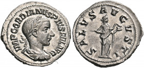 Gordian III, 238-244. Denarius (Silver, 21 mm, 2.80 g, 12 h), Rome, 240. IMP GORDIANVS PIVS FEL AVG Laureate, draped and cuirassed bust of Gordian to ...