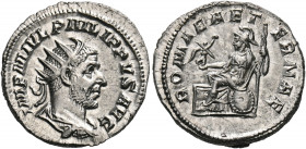 Philip I, 244-249. Antoninianus (Silver, 22.5 mm, 4.43 g, 1 h), Rome, 246. IMP M IVL PHILIPPVS AVG Radiate, draped and cuirassed bust of Philip I to r...