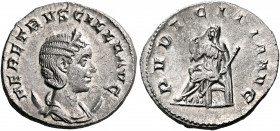 Herennia Etruscilla, Augusta, 249-251. Antoninianus (Silver, 21 mm, 3.92 g, 7 h), struck under Trajan Decius, Rome. HER ETRVSCILLA AVG Diademed and dr...