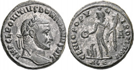 Domitius Domitianus, usurper, 297-298. Follis (Bronze, 25.5 mm, 9.79 g, 12 h), Alexandria, A = 1st officina, 298. IMP C L DOMITIVS DOMITIANVS AVG Laur...