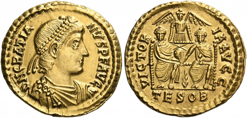 Gratian, 367-383. Solidus (Gold, 22 mm, 4.38 g, 11 h), Thessa­lonica, 378-383. D...