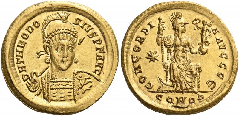 Theodosius II, 402-450. Solidus (Gold, 21.5 mm, 4.48 g, 6 h), Constantinople, E ...