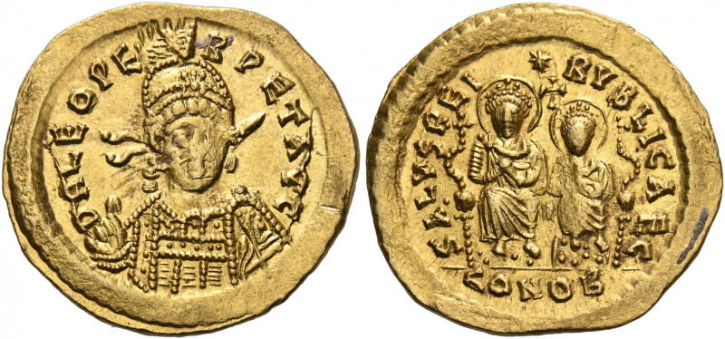 Leo I, with Leo II, 473-474. Solidus (Gold, 22 mm, 4.50 g, 6 h), Constantinople,...