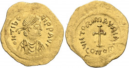Maurice Tiberius, 582-602. Tremissis (Gold, 19 mm, 1.49 g, 7 h), Constantinople, 583/4-602. D N TIbERI P P AVC Diademed, draped and cuirassed bust of ...