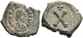 Phocas, 602-610. Decanummium (Bronze, 15 mm, 2.82 g, 5 h), uncertain eastern mint but almost certainly Nicomedia. d N FOCA PERP AVG Diademed, draped a...