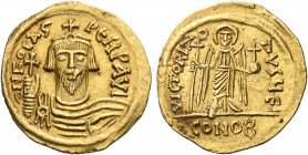 Phocas, 602-610. Solidus (Gold, 22 mm, 4.40 g, 6 h), Constantinople, E = 5th officina, 607-610. d N FOCAS PERP AVI Crowned, draped and cuirassed bust ...