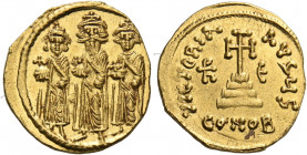 Heraclius, with Heraclius Constantine and Heraclonas, 610-641. Solidus (Gold, 20 mm, 4.33 g, 6 h), Constantinople, S = 6th officina, 639-641. Heraclon...