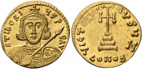 Tiberius III (Apsimar), 698-705. Solidus (Gold, 20.5 mm, 4.45 g, 7 h), Constantinople, Z = 7th officina. D TIbЄRI-ЧS PЄ AV Crowned and cuirassed bust ...