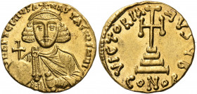 Anastasius II Artemius, 713-715. Solidus (Gold, 19 mm, 4.37 g, 6 h), Constantinople, B = 2nd officina. dN APTEMIUS A-NASTASIUS MUL’ Crowned and diadem...