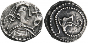 ANGLO-SAXON, Secondary Sceattas. Circa 725-745. Sceat (Silver, 11.5 mm, 1.06 g, 10 h), series K, type 32a, Essex or Kent. Diademed and draped bust rig...